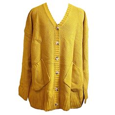 Mustard Yellow Acrylic Knit Button Down Cardigan Sweater Size: Xl Measurements: Bust - 24 In Length - 30 In ** Measurements Are Approximate And Taken With Garment Laying Flat And Buttoned ** Condition: New Without Tags (Nwot); Never Worn Material: 100% Acrylic - Material Has Some Stretch Care: Hand Wash With Cold Water And Lay Flat To Dry Yellow Casual Cardigan With Pockets, Yellow V-neck Cardigan For Fall, Casual Yellow Cardigan With Pockets, Yellow Buttoned Cardigan, Oversized Yellow Knit Cardigan, Yellow Winter Cardigan With Pockets, Oversized Yellow Cardigan For Winter, Oversized Yellow Winter Cardigan, Yellow Knit Long Sleeve Outerwear