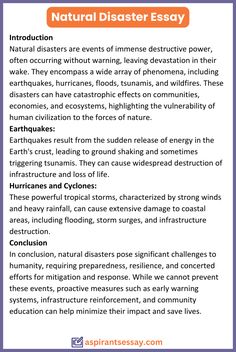 Essay on Natural Disaster in English (150, 200, 250, 500 Words) | More samples are on the blog for students to get different essay writing idea. Click on the link & explore. Basic English Grammar Book, Flood Prevention, Essay About Life, Speaking Practice, English Grammar Book