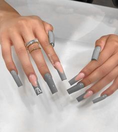 Matte Square Nails Long, Xl Solid Color Nails, Plain Xl Acrylic Nails, Grey Long Acrylic Nails Square, Gray Square Acrylic Nails, Long Grey Acrylic Nails, Grey Long Acrylic Nails