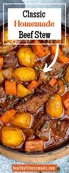 beef stew with carrots and potatoes in a pot