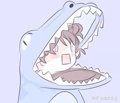 a drawing of a person in a dinosaur costume with their mouth open and teeth out