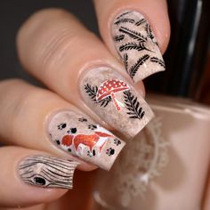 Fox And Mushroom, Fox Nails, Nail Stamp, Seasonal Nails, Fall Nail Art, Stamping Plates, Fall Nail Designs, Woodland Creatures