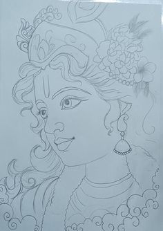 a drawing of a woman with flowers in her hair