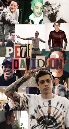 a collage of photos with the words pete davidson