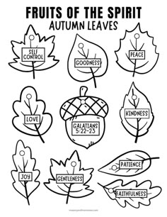 autumn leaves coloring pages with the words fruits of the spirit