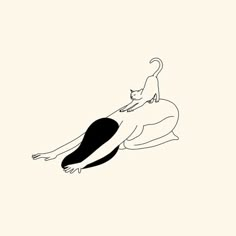 a black and white drawing of a cat on top of a person