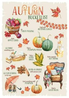 an autumn bucket list with pumpkins and other things