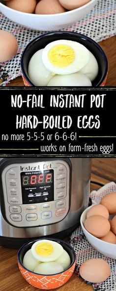 an instant pot with hard boiled eggs in it and the words, no fail instant pot hard boiled eggs