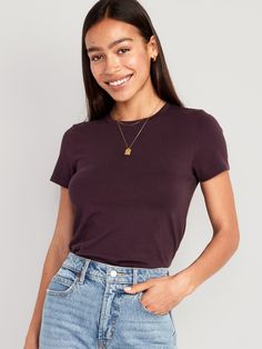 Scoop Neck Tee Outfits, Ribbed Crew Neck Top, Everyday Ribbed Crew Neck Top, Cheap Basic Style Crew Neck T-shirt, Classic Crew Neck T-shirt For Everyday, Everyday Ribbed Short Sleeve Top, Fitted Crew Neck Basic T-shirt, Fitted Crew Neck Short Sleeve Top, Stretch Cotton Crew Neck Short Sleeve Top