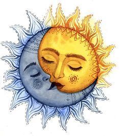 a drawing of a sun and moon with eyes closed