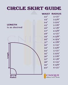 the circle skirt guide is shown with measurements and measurements for each item, including length