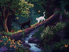 Cat Gif Wallpaper, الفن الرقمي, 동화 삽화, Arte 8 Bits, Arte Inspo, Fairytale Art, Cat Posters, Arte Fantasy