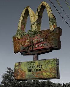 two signs that say happy 10th anniversary and the last one is mcdonald's restaurant