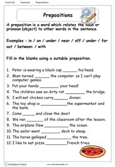 a worksheet for prepositions to help students learn how to read and write