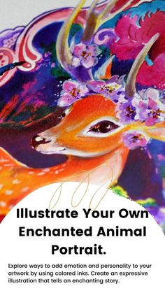 Illustration of a deer using colored inks. Create An Animal, Types Of Texture, White Gouache, Visual Story, Peter The Great, Dot Dot, Animal Portraits, India Ink, Ink Illustrations