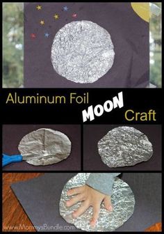 the moon craft is made with aluminum foil and paper plates to make it look like they are