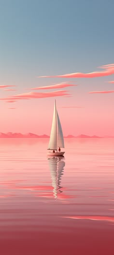 a sailboat floating in the middle of a pink lake