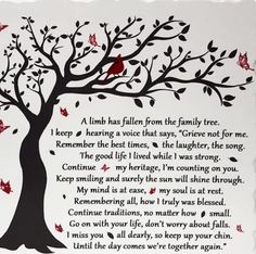 a tree with red birds on it and a poem written in the bottom right corner