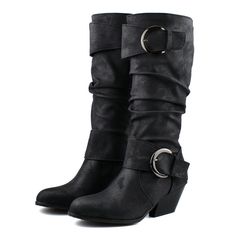 Black Slouchy Boots, Flat Boots For Women, Knee High Boots Winter, Calf High Boots, Knight Boots, Popular Boots, Slouchy Boots, Legging Jeans, Round Toe Shoes