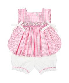 Style # FK-TM842 Made with 100% Cotton Fitted Gingham Sets For Spring, Casual Gingham Sets For Spring, Casual Spring Gingham Sets, Preppy Cotton Sets For Spring, Preppy Cotton Spring Sets, Spring Preppy Cotton Sets, Christening Gowns For Boys, White Bloomers, Pinafore Top