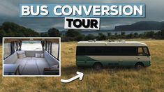 a bus is parked in a field with the words bus convention tour overlaying it