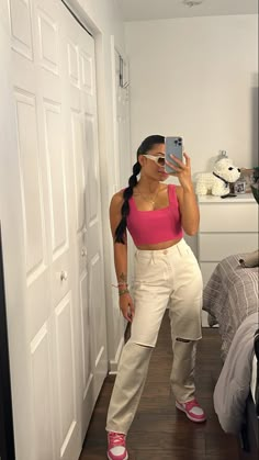 Pink Nike Shoes Outfit Casual, Outfit With Pink Jordans, Pink Air Forces Outfits, Business Casual Outfits With Jordans, Jordan 1 Pink Outfit Women, Fierce Pink Jordan 1 Outfit, Strawberries And Cream Jordans Outfit, Pink Nike Shoes Outfits For Women, Pink And White Outfits Aesthetic