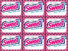 several pink and white candy bar wrappers with the words sweet on them in different languages