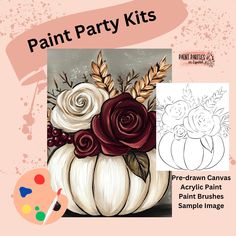 an acrylic paint party kit for pumpkins and roses