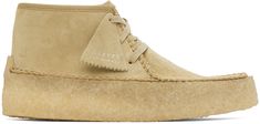 Ankle-high brushed suede desert boots in beige. · Square moc toe · Suede logo tag at lace-up closure · Leather lining in beige · FSC®-certified crepe rubber platform sole · Platform: H2 in Supplier color: Maple suede Chukka Boots Women, Beige Square, Wu Wear, Raw Leather, Suede Oxfords, Velvet Boots, Suede Moccasins, Leather Moccasins, Red Wing