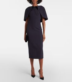 Barb draped crêpe midi dress in blue - Safiyaa | Mytheresa Ruched Sheath Midi Dress For Gala, Gala Sheath Midi Dress With Ruched Detail, Formal Pre-draped Knee-length Midi Dress, Pre-draped Midi Dress With Draped Sleeves For Gala, Pre-draped Knee-length Evening Midi Dress, Ruched Sheath Midi Dress, Evening Crepe Dress Pre-draped Style, Evening Pre-draped Crepe Dress, Formal Structured Crepe Dress