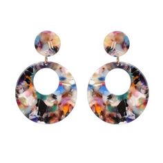 A colorful resin open disc dropped from a resin disc post will brighten up your day and your outfit! Size: one size. Color: Metal Type. Gender: female. Age Group: adult. Geometric Statement Earrings, Geode Jewelry, Bohemian Accessories, Hanging Jewelry, Jewelry Fashion Trends, Tiny Diamond, Big Earrings, Resin Earrings, Cross Jewelry