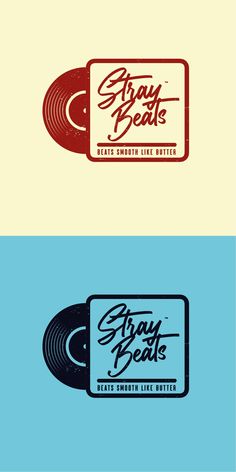 three different types of logos with the same color and font, each one has an old record