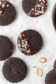 chocolate cookies with almonds and melted chocolate