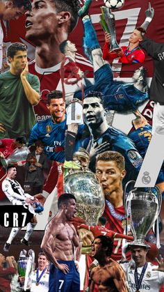 the collage shows many different sports players and their trophies, as well as pictures of them