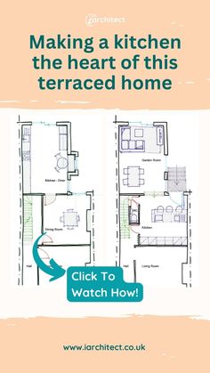 the floor plan for a house with two floors and an attached kitchen area, which is also