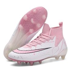 the nike superfly football shoe is shown in pink and white