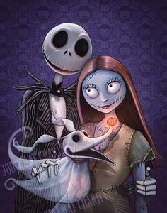 a couple dressed up as jack and sally from the nightmare