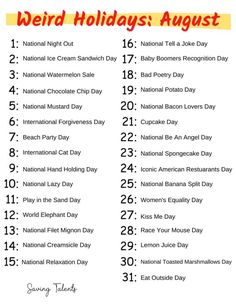 an image of the national holiday list