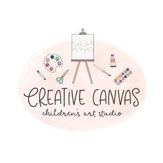 the logo for creative art studio with an easel, paintbrush and palettes