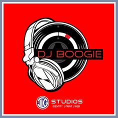 the logo for dj boogie studio, with headphones on it's earbands