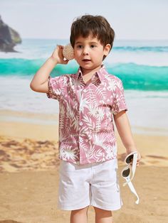 Multicolor Boho  Short Sleeve Polyester Tropical Shirt Embellished Non-Stretch Summer Toddler Boys Clothing Little Boy Summer Outfits, Toddler Beach Outfit, Toddler Boy Summer Fashion, White Beach Outfit, Outfits Playa, Summer Birthday Outfits, Baby Fashion Summer, Goa Trip, Boys Shirts Pattern