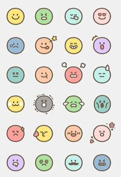 different types of emoticions are shown in this image, including smiley faces and eyes