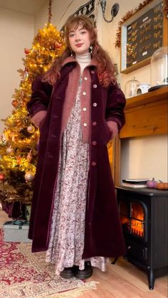 Brown Velvet Skirt Outfits, Librarian Fashion Aesthetic, Whimsical Christmas Outfit, Winter Victorian Outfit, Whimsigoth Christmas Outfit, Formal Thanksgiving Outfit, Autumn Whimsigoth Outfits, Tea Party Outfit Winter, Whimsical Winter Outfit