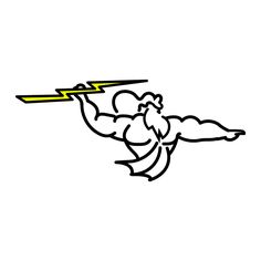 an outline drawing of a man with a lightning bolt on his shoulder and arms outstretched