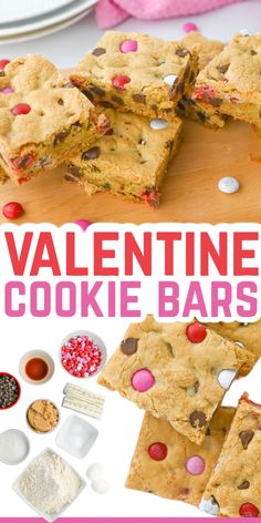 valentine's cookie bars with sprinkles and candies on the side