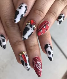 Rodeo Inspired Nails, Cowboy Carter Nails, Western French Tips, Highland Cow Nails Designs, Highland Cow Nails, Stagecoach Nails, Country Nails Design, Farm Animal Nails, Nashville Nails