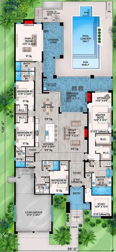 the floor plan for this modern home is very large and has an outdoor swimming pool