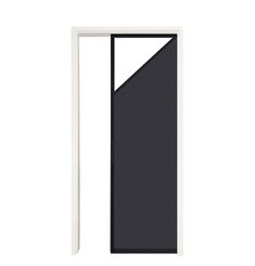 an open door on a white background with black and white trims to the side