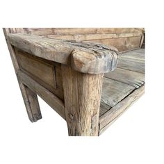 an old wooden bench is shown against a white background