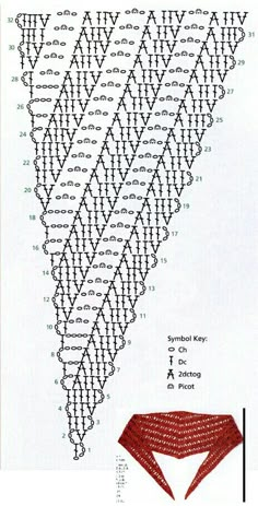 an image of a crochet pattern with words written in the shape of a triangle